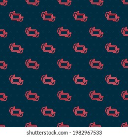 Red line Bar of soap icon isolated seamless pattern on black background. Soap bar with bubbles.  Vector