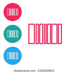Icono de código de barras de línea roja aislado en fondo blanco. Establezca los iconos en los botones de círculo. Ilustración vectorial