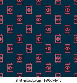 Red line Barrel oil with dollar symbol icon isolated seamless pattern on black background.  Vector Illustration
