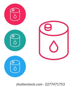 Red line Barrel oil icon isolated on white background. Set icons in circle buttons. Vector
