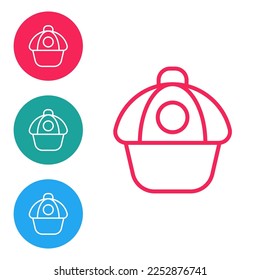 Red line Baseball cap icon isolated on white background. Sport equipment. Sports uniform. Set icons in circle buttons. Vector