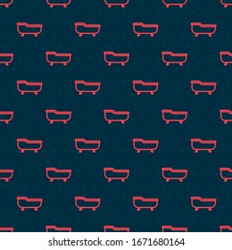 Red line Bathtub icon isolated seamless pattern on black background.  Vector Illustration
