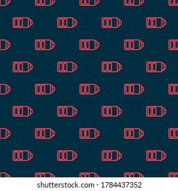 Red line Battery charge level indicator icon isolated seamless pattern on black background.  Vector Illustration