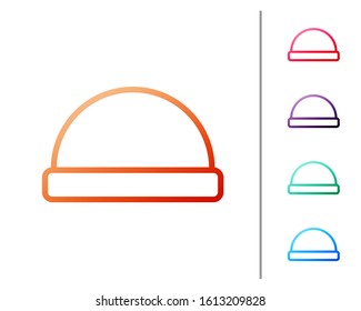 Red line Beanie hat icon isolated on white background. Set color icons. Vector Illustration