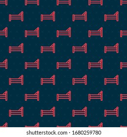 Icono de cama de línea roja aislado sin fisuras en fondo negro. Ilustración vectorial