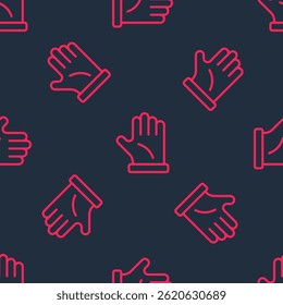 Red line Beekeeper glove icon isolated seamless pattern on black background.  Vector