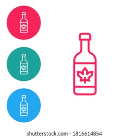Red line Beer bottle icon isolated on white background. Set icons in circle buttons. Vector.