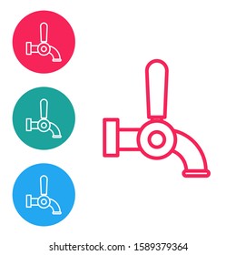 Red line Beer tap icon isolated on white background. Set icons in circle buttons. Vector Illustration