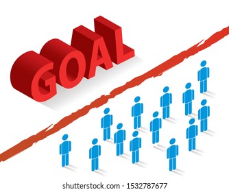 red line between group of people and word goal, vector illustration 