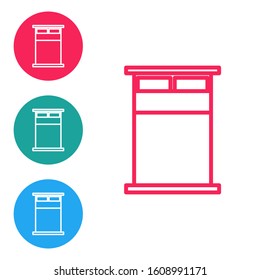 Red line Big bed for two or one person icon isolated on white background. Set icons in circle buttons. Vector Illustration
