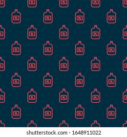 Red line Big bottle with clean water icon isolated seamless pattern on black background. Plastic container for the cooler.  Vector Illustration