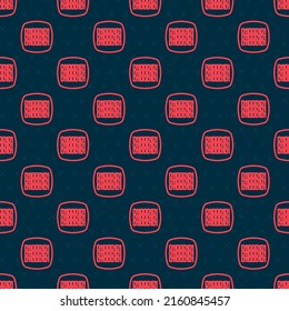 Red line Binary code icon isolated seamless pattern on black background.  Vector