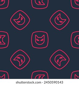 Red line Black cat icon isolated seamless pattern on black background. Happy Halloween party.  Vector