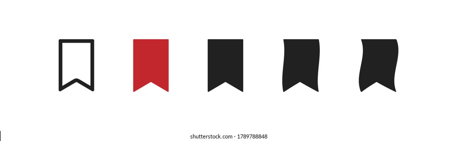 Einfache Symboleinstellung für die rote, Linie und die schwarze Flagge. Pennant-Form einzeln auf Vektorebene.