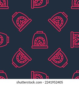 Red line Blacksmith oven icon isolated seamless pattern on black background.  Vector