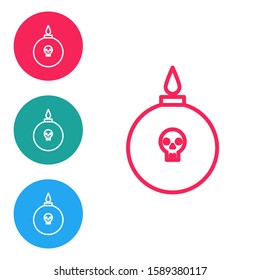 Red line Bomb ready to explode icon isolated on white background. Set icons in circle buttons. Vector Illustration