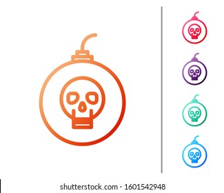 Red line Bomb ready to explode icon isolated on white background. Happy Halloween party. Set color icons. Vector Illustration