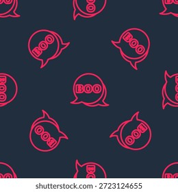 Linha vermelha Boo ícone da bolha de fala isolado padrão sem costura no fundo preto. Feliz festa de Halloween.  Vetor