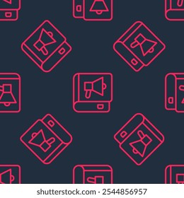Red line Book icon isolated seamless pattern on black background.  Vector
