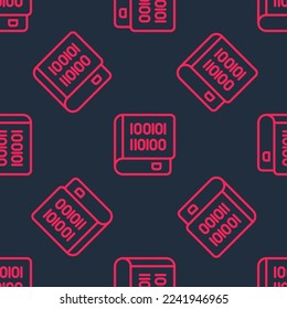 Red line Books about programming icon isolated seamless pattern on black background. Programming language concept. PHP, CSS, XML, HTML, Javascript learning.  Vector
