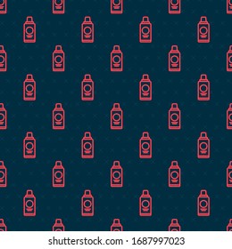Frasco de la línea roja de icono de champú aislado sin fisuras en fondo negro. Ilustración vectorial