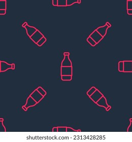 Frasco de la línea roja del icono del vino aislado patrón sin fisuras sobre fondo negro.  Vector