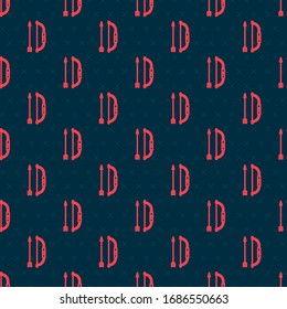 Red line Bow and arrow in quiver icon isolated seamless pattern on black background.  Vector Illustration