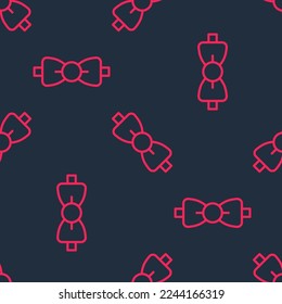 Red line Bow tie icon isolated seamless pattern on black background.  Vector