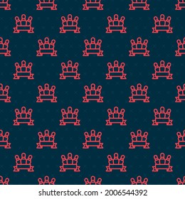 Red line Bowling pin icon isolated seamless pattern on black background.  Vector