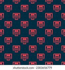 Red line Boxing ring show at television screen monitor icon isolated seamless pattern on black background.  Vector