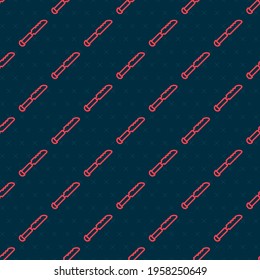 Red line Bread knife icon isolated seamless pattern on black background. Cutlery symbol.  Vector