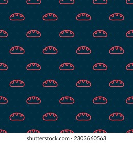 Red line Bread loaf icon isolated seamless pattern on black background.  Vector