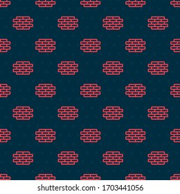 Red line Bricks icon isolated seamless pattern on black background.  Vector Illustration