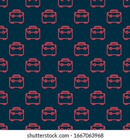 Icono de Maletín de línea roja aislado sin fisuras en fondo negro. Signo de caso comercial. Cartera de negocios. Ilustración vectorial
