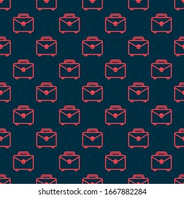 Red line Briefcase icon isolated seamless pattern on black background. Business case sign. Business portfolio.  Vector Illustration