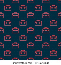 Red line Briefcase icon isolated seamless pattern on black background. Business case sign. Business portfolio.  Vector