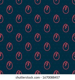 Red line Broken egg icon isolated seamless pattern on black background. Happy Easter.  Vector Illustration