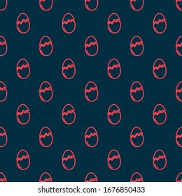 Red line Broken egg icon isolated seamless pattern on black background. Happy Easter.  Vector Illustration