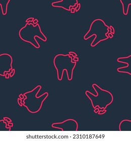 Red line Broken tooth icon isolated seamless pattern on black background. Dental problem icon. Dental care symbol.  Vector