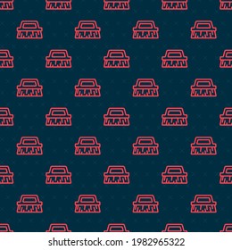 Red line Brush for cleaning icon isolated seamless pattern on black background.  Vector