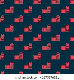 Red line Building of fire station icon isolated seamless pattern on black background. Fire department building.  Vector Illustration