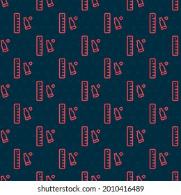 Red line Bullet casing as a piece of evidence placed with forensic ruler for documentation icon isolated seamless pattern on black background. Concept of crime scene.  Vector