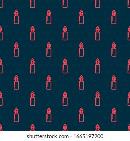 Rote Linie Brennende Kerze Symbol einzeln auf schwarzem Hintergrund. Zylinderkerzenstift mit brennender Flamme. Vektorillustration-Illustration