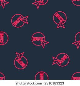 Red line Buy button icon isolated seamless pattern on black background.  Vector
