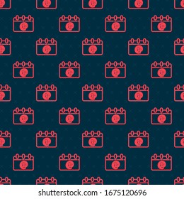 Red line Calendar with email icon isolated seamless pattern on black background. Envelope symbol e-mail. Email message sign.  Vector Illustration