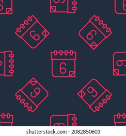 Red line Calendar icon isolated seamless pattern on black background. Event reminder symbol.  Vector