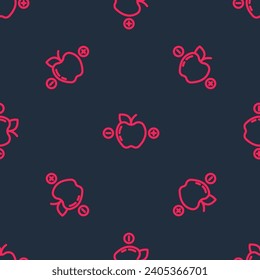 Red line Calorie calculator icon isolated on isolated seamless pattern on black background. Calorie count. Diet. Weight loss. Portion control. Healthy eating. Dietary nutrition.  Vector