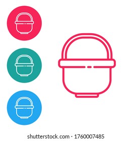 Red line Camping pot icon isolated on white background. Boil or stew food symbol. Set icons in circle buttons. Vector Illustration