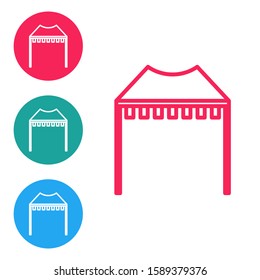 Red line Camping tent icon isolated on white background. Carnival camping tent. Amusement park. Set icons in circle buttons. Vector Illustration
