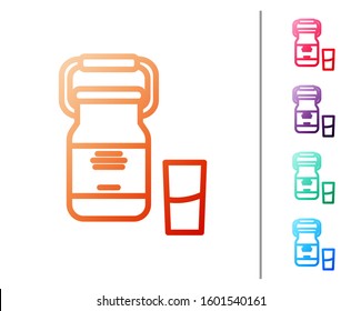 Red line Can container for milk and glass icon isolated on white background. Set color icons. Vector Illustration